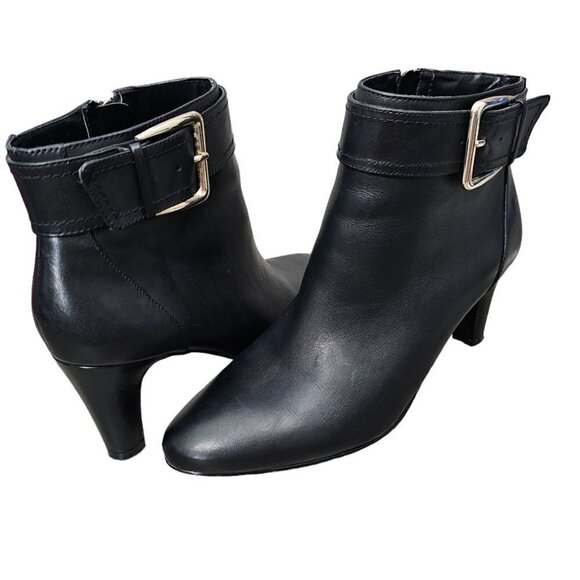 BANDOLINO Leather Zip Buckle Ankle Black Bootie Boots - Picture 5 of 12